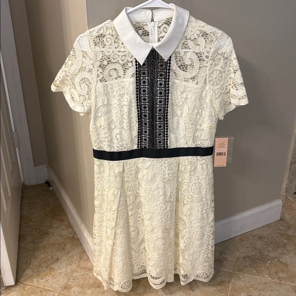 Nanette Lepore Ivory Lace Dress with Black Accents